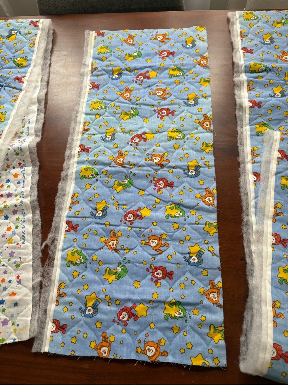 Rainbow Brite 1983 rare vintage quilted fabric 3 remnants